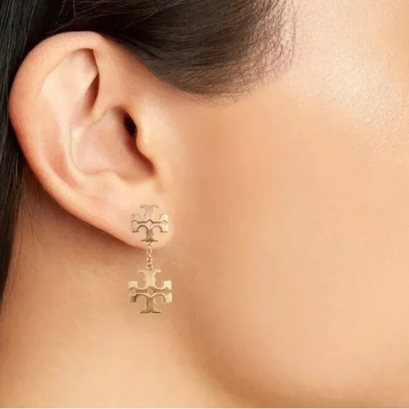 Tory Burch Kira Linear Double Drop Earrings - Picture 2 of 6